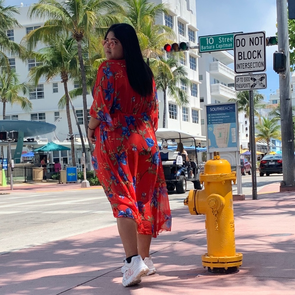 💞 PLUS SIZE Kimono Floral High Low with Waist Tie